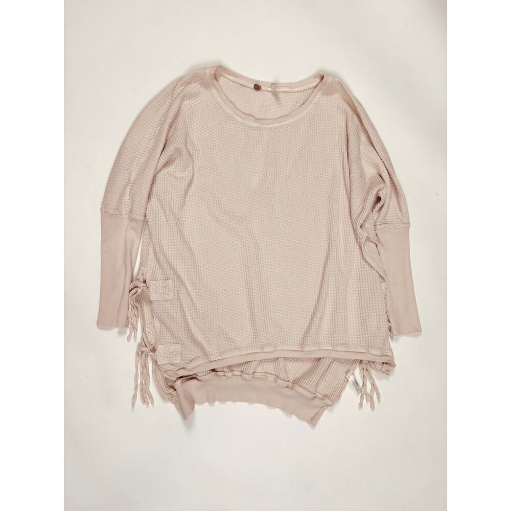 Free People FP One Oversized Thermal Side Tie Cream Ivory Boho Cozy Lounge Top - Picture 9 of 14